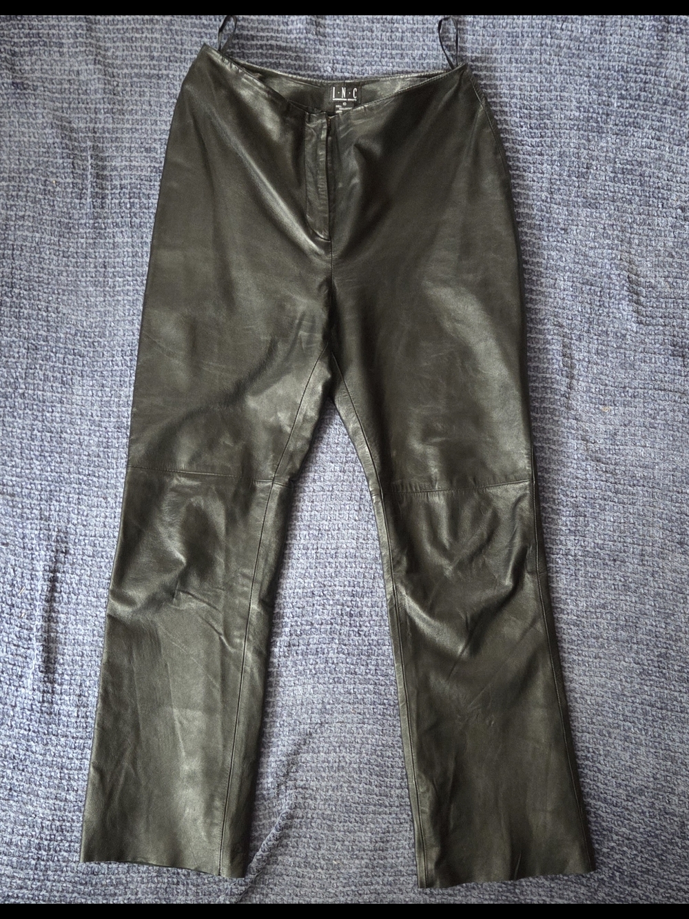 INC 100% Leather Straight Leg Pants High Rise Black Size 10 - Picture 2 of 5